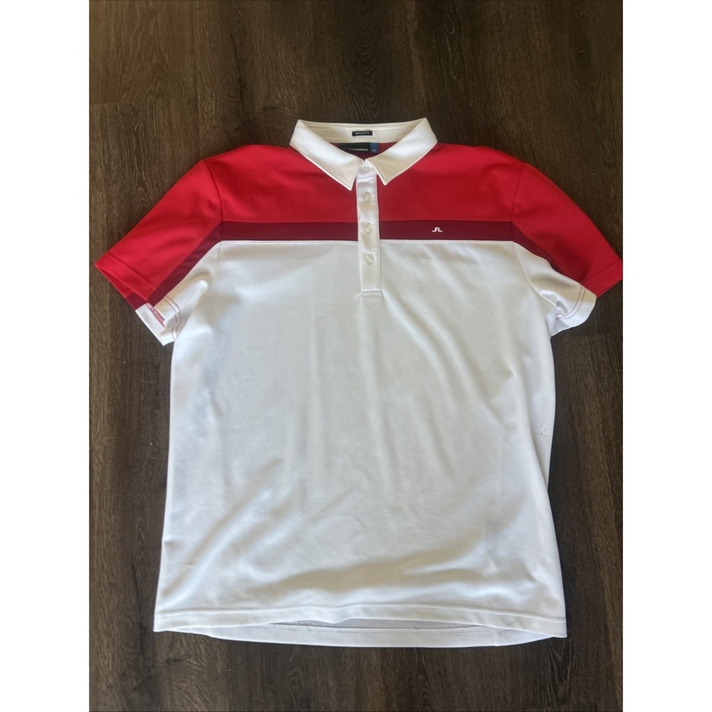 J. Lindeberg Mateo Short Sleeve Regular Fit Jersey Golf Polo Shirt Red Men's XL